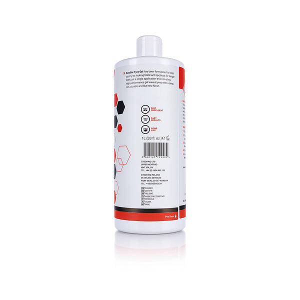 A 1 liter bottle of T1 Durable Tyre and Trim Gel from Gtechniq