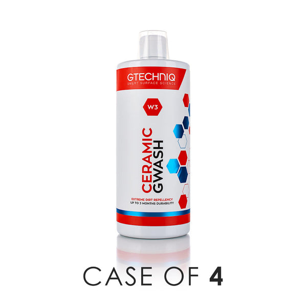 A bottle of Gtechniq W3 Ceramic Gwash on a white background with the text 'Case of 4'.