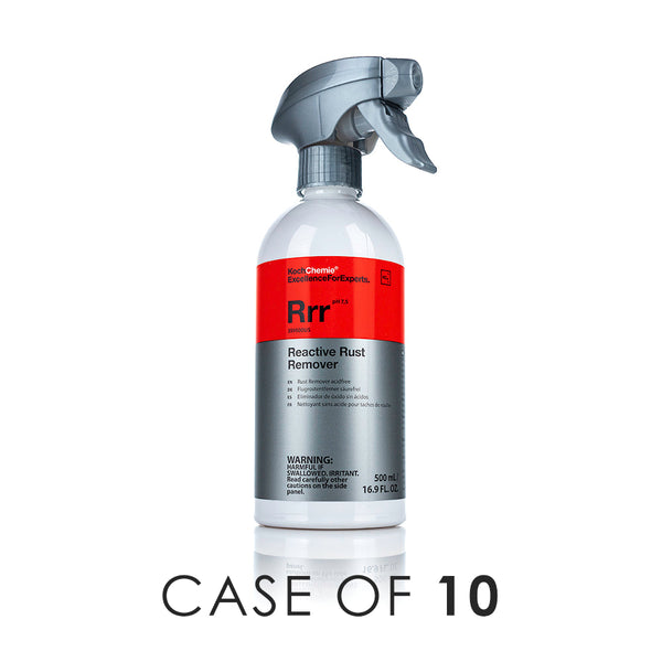 A spray bottle of Koch Chemie Reactive Rust Remover on a white background with the text 'Case of 10'.
