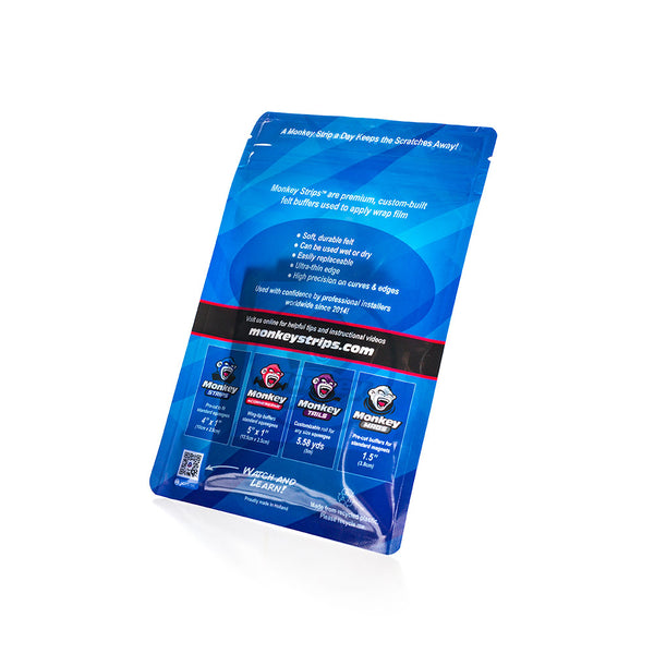 The back of the packaging for the blue Monkey Strips on a white background