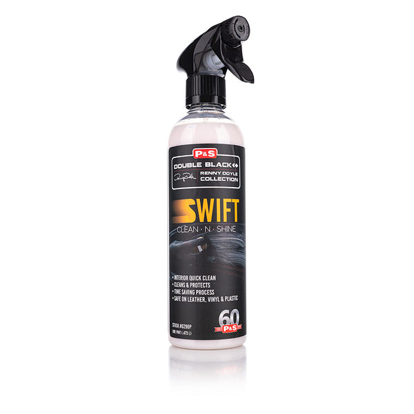 A spray bottle of P and S Swift on a white background.