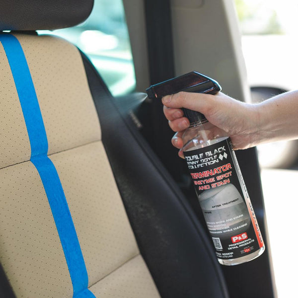 P&S Terminator Enzyme Spot and Stain Remover Demo Spraying a Vehicles Chair.