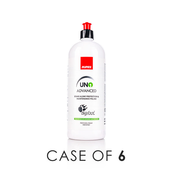 A bottle of Rupes Uno Advanced on a white background with the text 'Case of 6'.