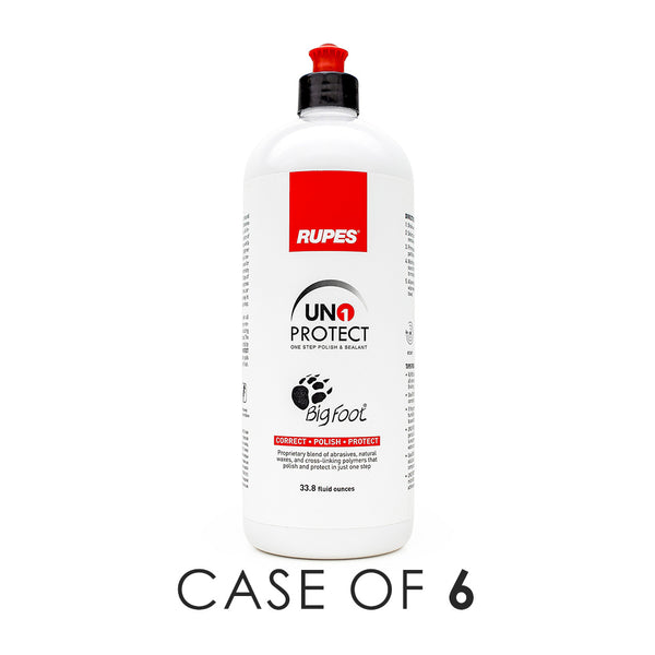 A bottle of Rupes Uno Protect on a white background with the text 'Case of 6'.