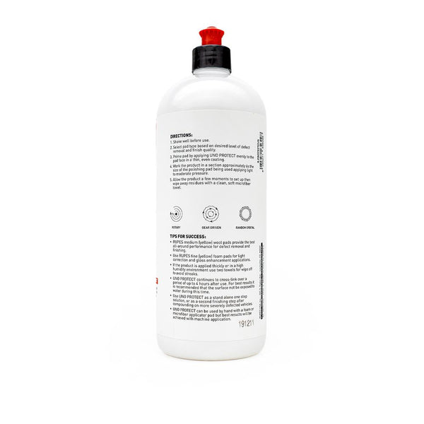 The back of a bottle of Rupes Uno Protect on a white background