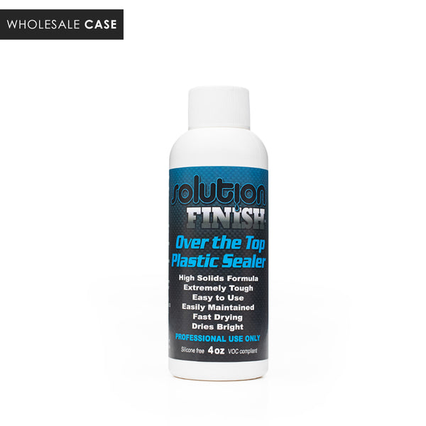 A bottle of Solution Finish Over the Top Plastic Sealer on a white background with the text 'Wholesale Case'.
