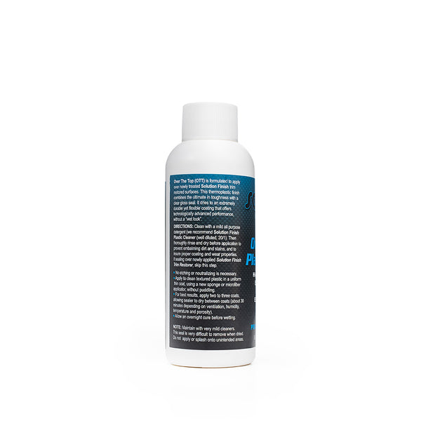 The back of a bottle of Solution Finish Over the Top Plastic Sealer on a white background with the text 'Wholesale Case'.