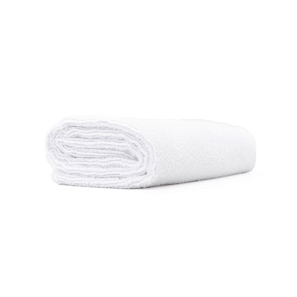The Rag Company Spa and Workout white towel on a white background.