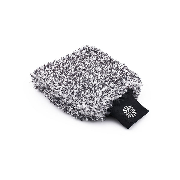 The Cyclone Ultra Wash Mitt from The Rag Company. It has a black and white twist loop microfiber with a patented microfiber liner, and a long cuff with the TRC logo