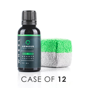 A small bottle of Armour Detail Quartz Coating and a green and grey applicator sponge on a white background with the text 'Case of 12'.