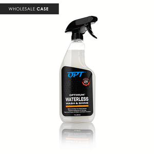 A bottle of Optimum Waterless Wash & Shine on a white background with the text 'wholesale case'.