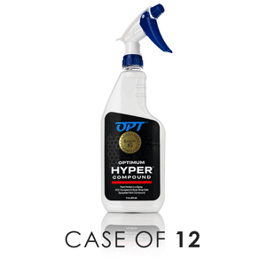 A spray bottle of Optimum Hyper Compound on a white background with the text 'Case of 12'.