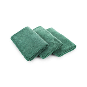 The Rag Company Spa and Workout 16x27 dark green 3 pack layered view on a white background.