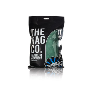 The Rag Company Spa and Workout 16x27 dark green 3 pack packaging front view on a white background.