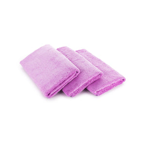The Rag Company Spa and Workout 16x27 lavender 3 pack layered view on a white background.