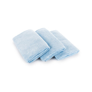 The Rag Company Spa and Workout 16x27 light blue 3 pack layered view on a white background.