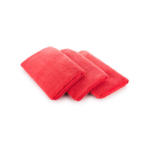 The Rag Company Spa and Workout 16x27 red 3 pack layered view on a white background.