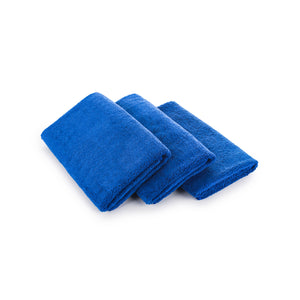 The Rag Company Spa and Workout 16x27 royal blue 3 pack layered view on a white background.