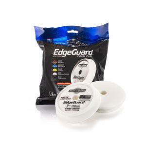 Buff and Shine Edgeguard 5in white 2 pack and packaging on a white background.