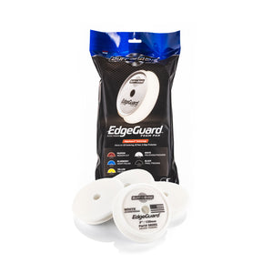 Buff and Shine Edgeguard 5in white 4 pack and packaging on a white background.