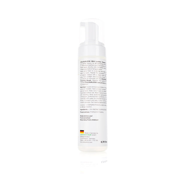 Colourlock Mild Leather Cleaner 200ml back view on a white background.