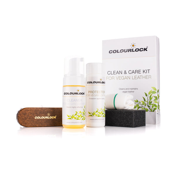 Colourlock Vegan Leather Clean and Care Kit contents view on a white background. 