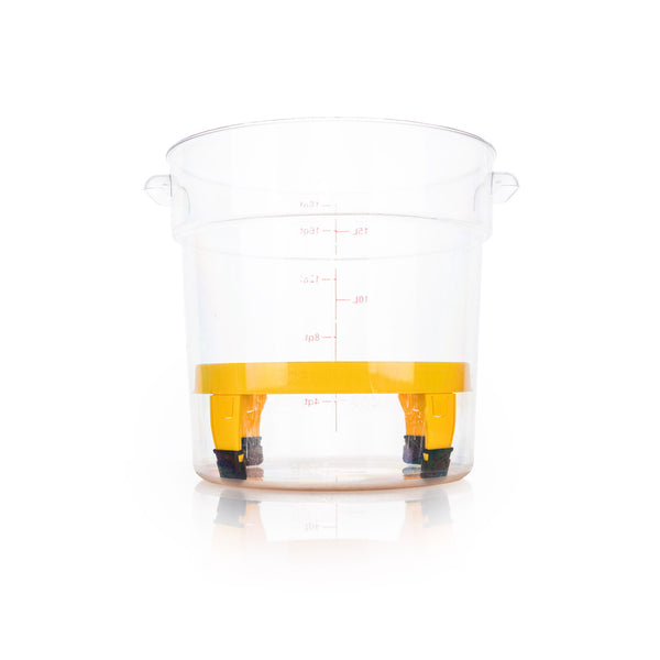 Yellow clean screen inside of a bucket on a white background