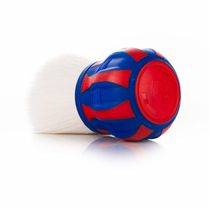 The red, white, and blue Detail Factory Curveball brush on a white background in a 