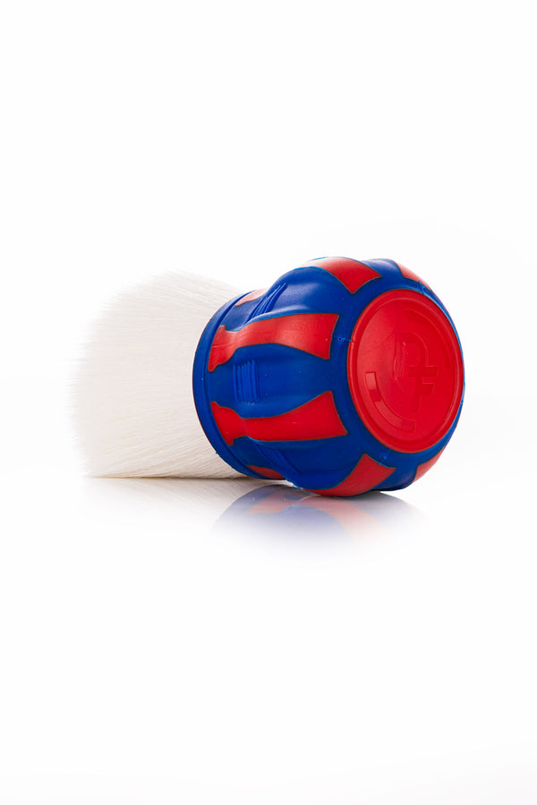 The red, white, and blue Detail Factory Curveball brush on a white background in a 