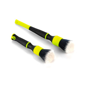 Two green Detail Factory Synthetic brushes in parallel on a white background.