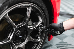 Detail Factory Wheel Brush Mini Demo on tire rims. 