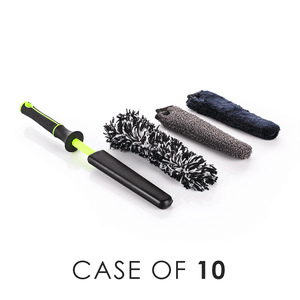 A green Detail Factory Wheel Brush and three different covers on a white background with the text 'Case of 10'.
