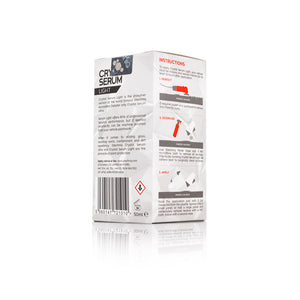 Gtechniq Crystal Serum Light 50ml and Box back view on a white background.