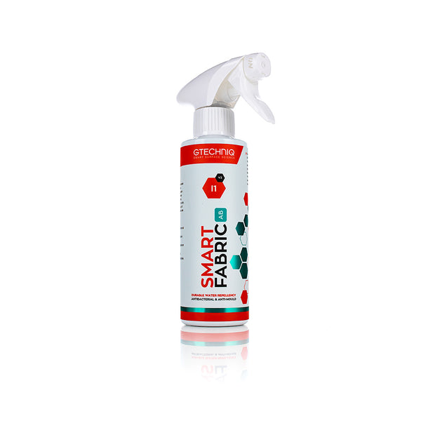 A spray bottle of Gtechniq Smart Fabric on a white background.