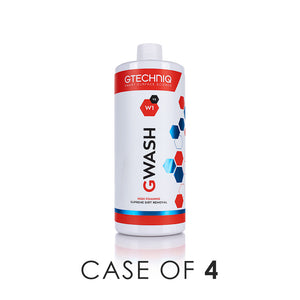 A bottle of Gtechniq W1 Gwash on a white background with the text 'Case of 4'.