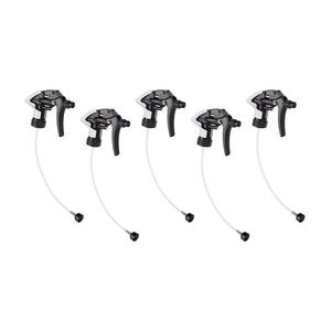 A row of five sprayer heads on a white background.