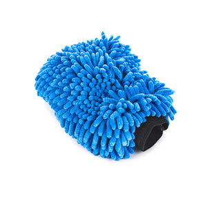 Chenille Mitt blue on a white background.