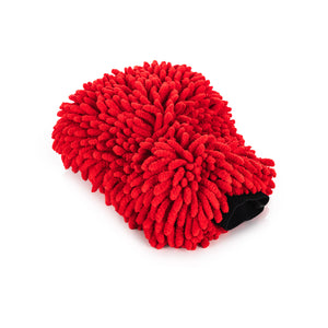 Chenille Mitt red on a white background.