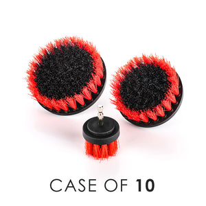 Koch-Chemie Drill Brush Set of red hard drill brush attachments for cleaning with the text "Case of 10".