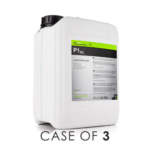 Koch-Chemie Lack Polish Grun 5L front view with the text "Case of 3" on a white background.