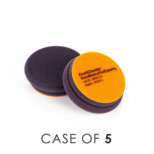 KochChemie One Cut and Finish Pad 76mm front and back view with the text "Case of 5" on a white background.