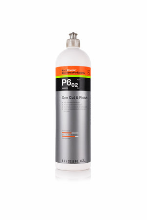 A bottle of Koch Chemie One Cut and Finish on a white background.