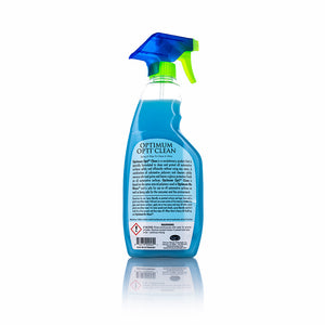 The back of a bottle of Optimum Opti Clean on a white background.
