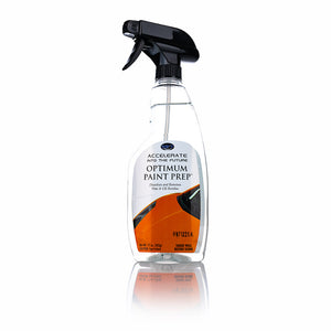 A spray bottle of Optimum Paint Prep on a white background.