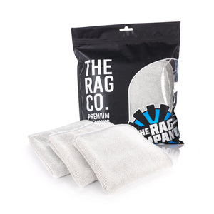 Premium FTW 16 x 16 Ice Grey 3 Pack of towels with packaging on a white background. 