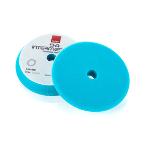 Rupes D-A INTERMEDIATE High Performance Cut & Finish Foam Pad Blue 5 inch on a white background. 