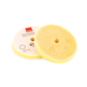 Rupes yellow da medium wool 160mm front and back view on a white background.
