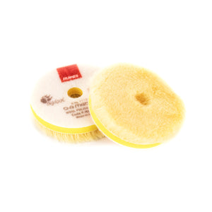 Rupes yellow da medium wool 80mm front and back view on a white background.