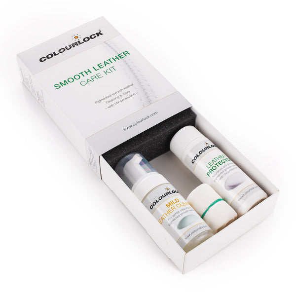 ColourLock smooth lether care kit open view of the packaging on a white background