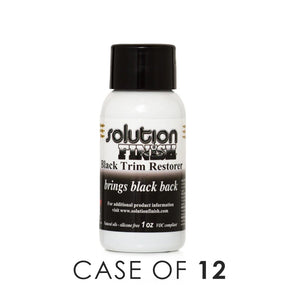 A bottle of Solution Finish Black Trim Restorer on a white background with the text 'Case of 12'.